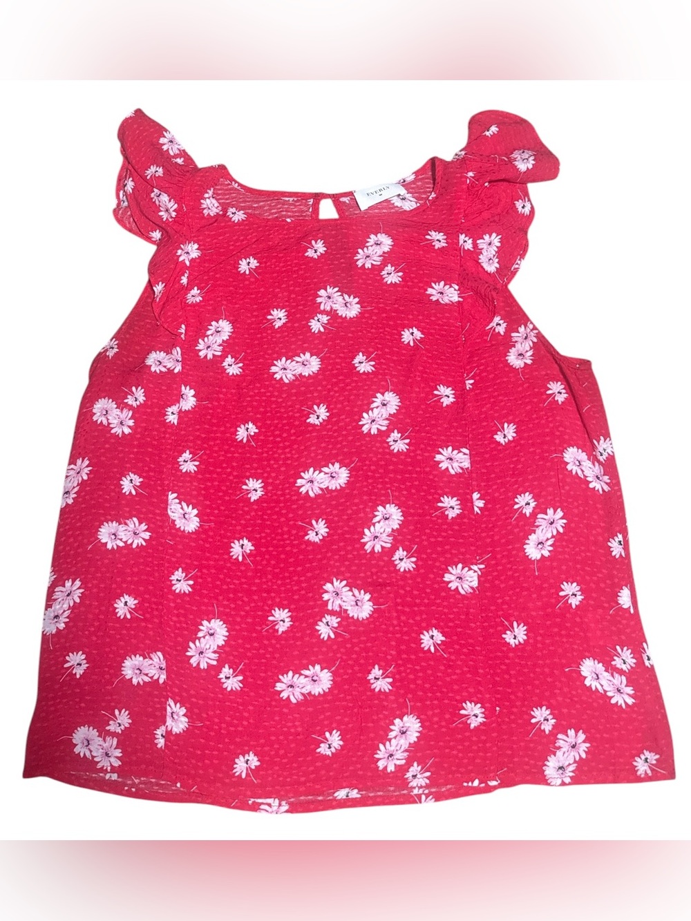 Everly Pink & White Floral Ruffle Cap Sleeve Blouse In Women’s Size S